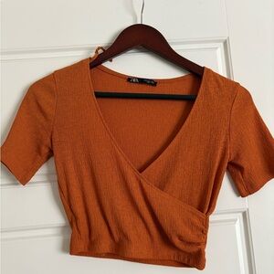 Zara Women's Orange Wrap Top